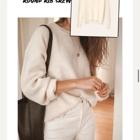 Everlane Ribbed Cashmere Crew Sweater in Ivory - Picture 6 of 7
